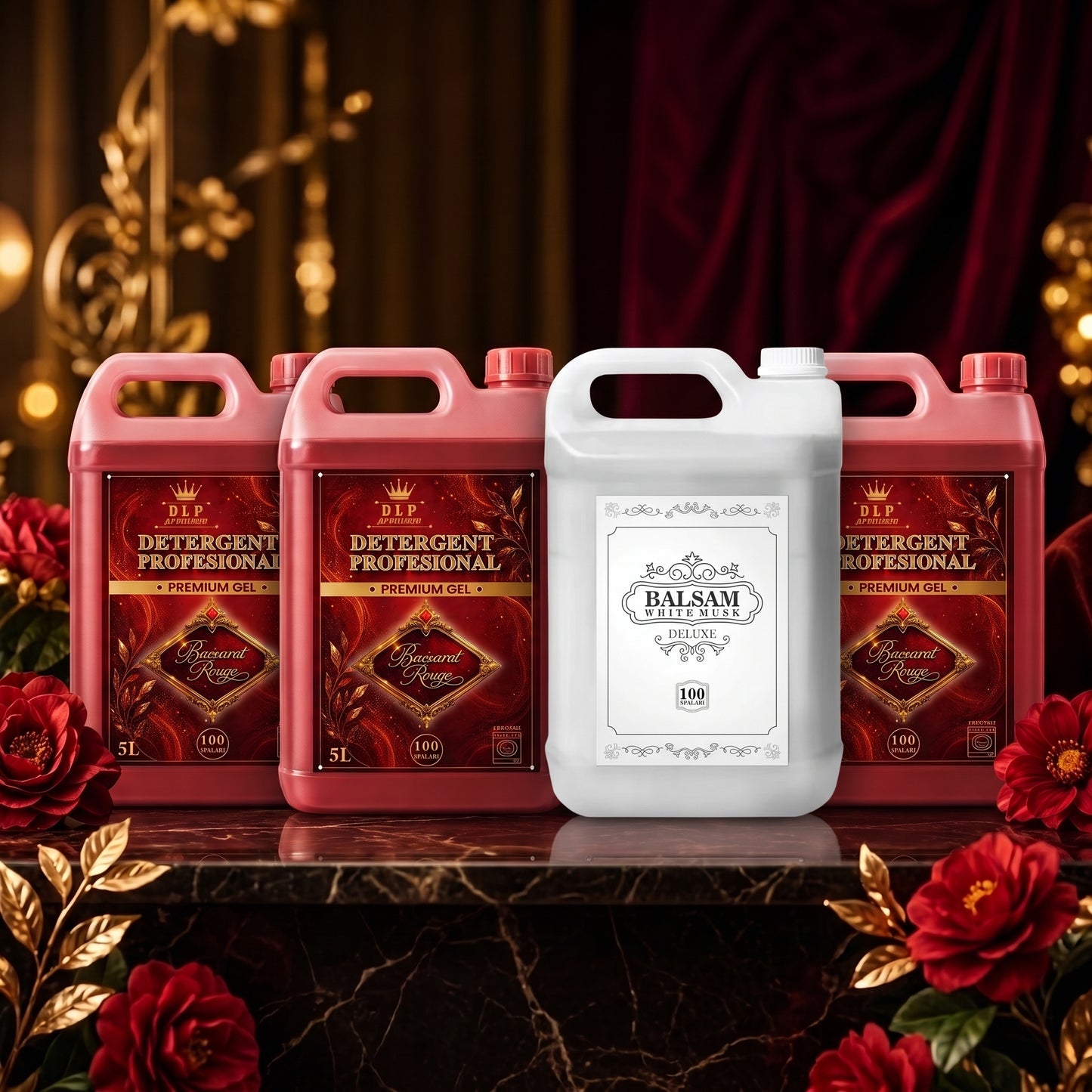 NOU: Pachetul 3x Detergent Profesional Baccarat Rouge + 1x Balsam White Musk Deluxe