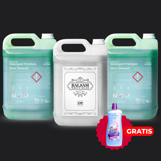 Pachetul cu 2x Detergent Roua Diminetii + 1x Balsam White Musk Deluxe