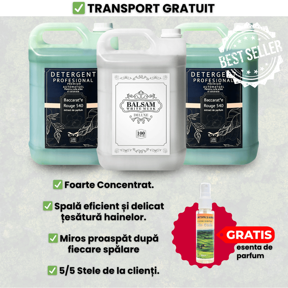 Pachetul cu 2x Detergent Profesional Baccarat + 1x Balsam White Musk Deluxe