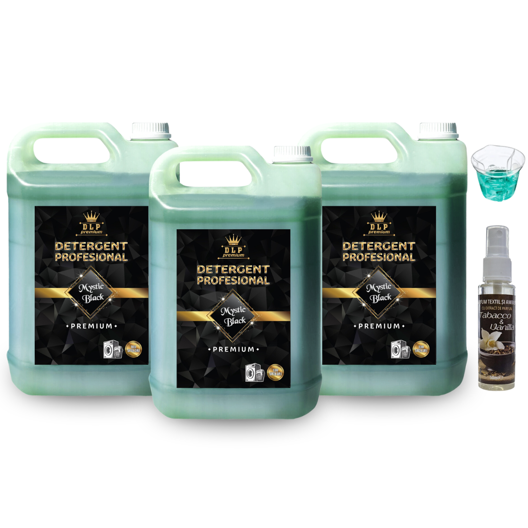 Pachetul cu 3x Detergent Profesional Mystic Black + 1x Parfum de rufe Tabacco Vanilla