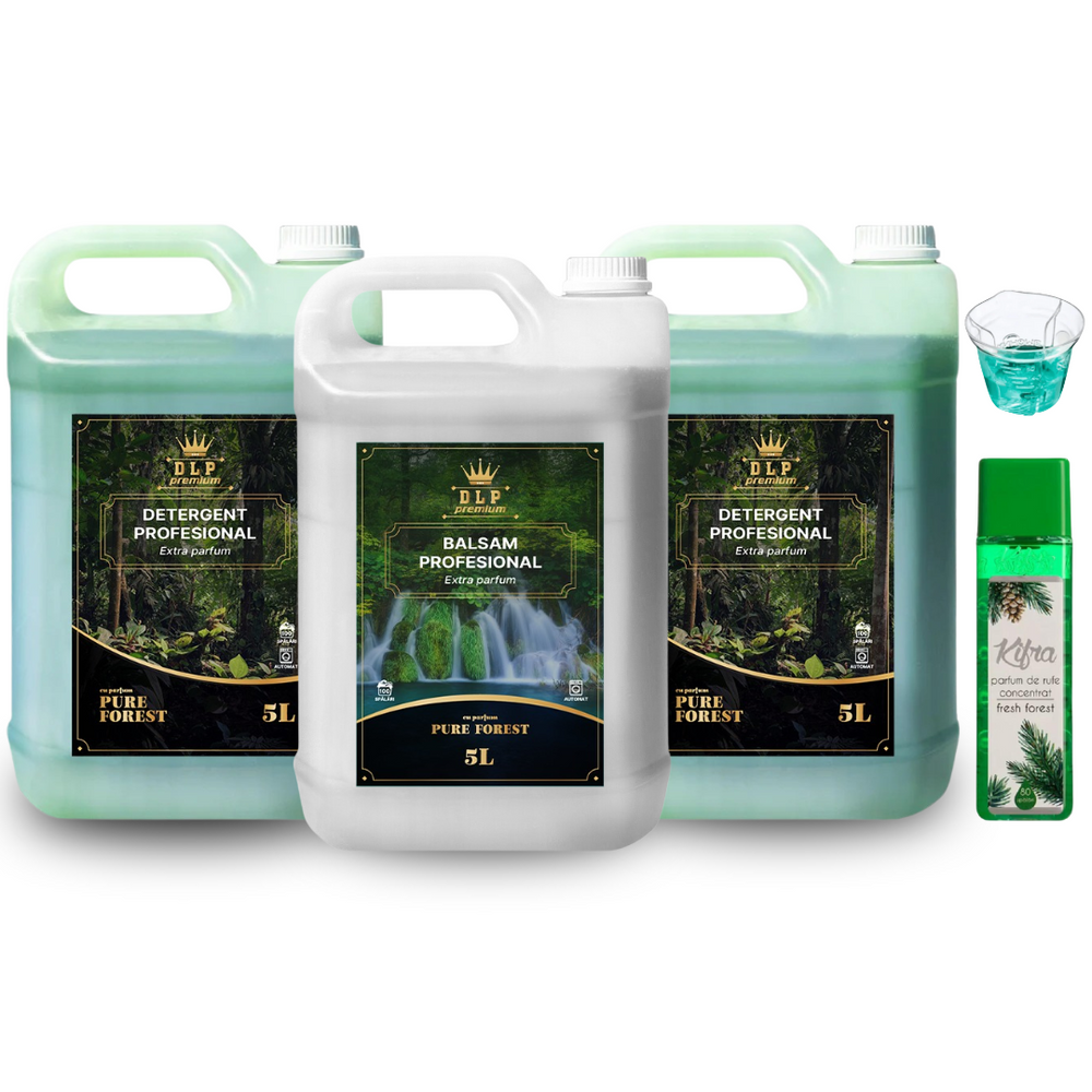Pachetul cu 2x Detergent Profesional Pure Forest + 1x Balsam Profesional Pure Forest + 1x Parfum de Rufe Fresh Forest