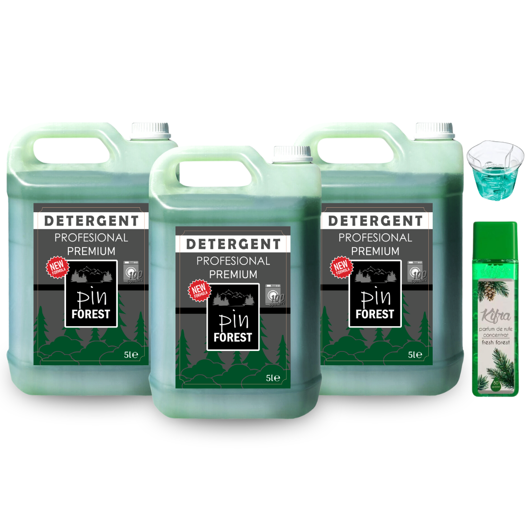 Pachetul cu 3x Detergent Profesional Pin Forest + 1x Parfum de rufe Fresh Forest