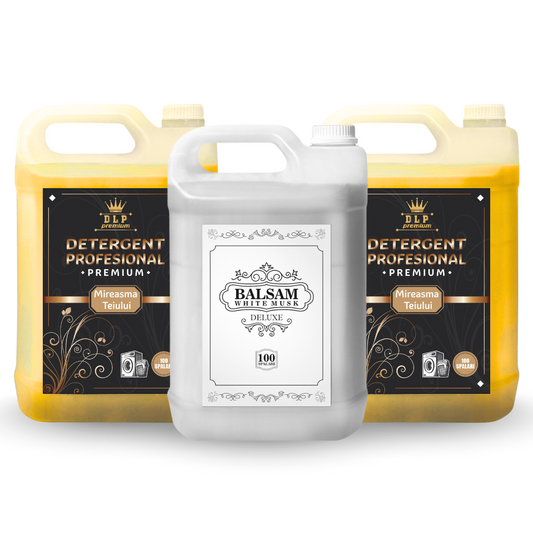 Pachetul cu 2x Detergent Profesional Mireasma Teiului + 1x Balsam White Musk Deluxe