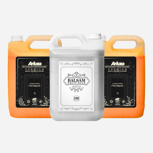 Pachet 2x Detergent Profesional Premium Arkara 5L + 1x Balsam de rufe 5L White Musk Deluxe