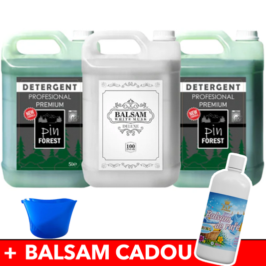 Pachetul cu 2x Detergent Profesional Pin Forest + 1x Balsam White Musk Deluxe + 1x Balsam Rufe cu Miros de Primavara