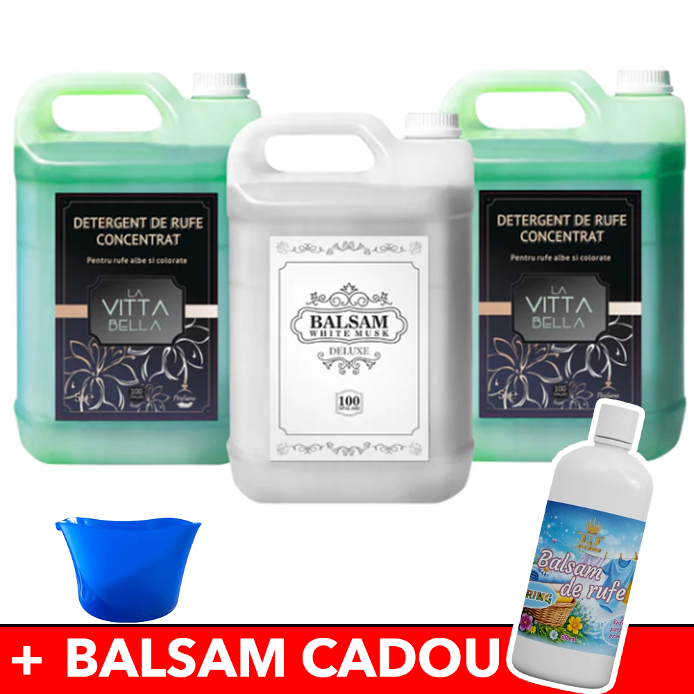 Pachetul cu 2x Detergent Profesional la Vitta Bella + 1x Balsam White Musk Deluxe + CADOU Balsam de Rufe cu Miros de Primavara