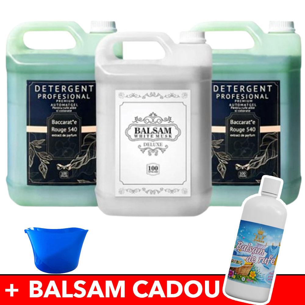 Pachetul cu 2x Detergent Profesional Baccarat + 1x Balsam White Musk Deluxe + BALSAM CADOU
