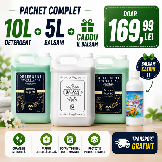 Pachetul cu 2x Detergent Profesional Baccarat + 1x Balsam White Musk Deluxe + BALSAM CADOU